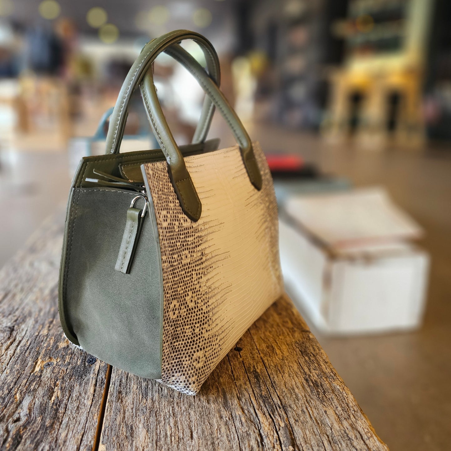 MINI DAY BAG NATURAL GENUINE LIZARD WITH POPLAR SUEDE