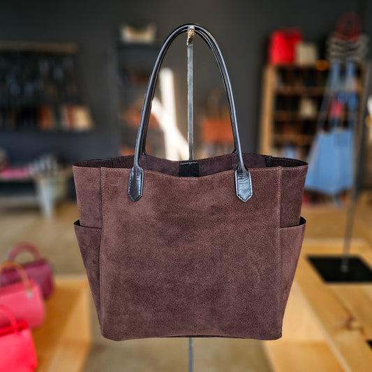 SMALL SLOUCHY POCKET TOTE SPARROW SUEDE