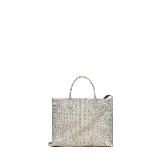 SMALL HARBOR TOTE PLATINUM STONE EMBOSSED CROC