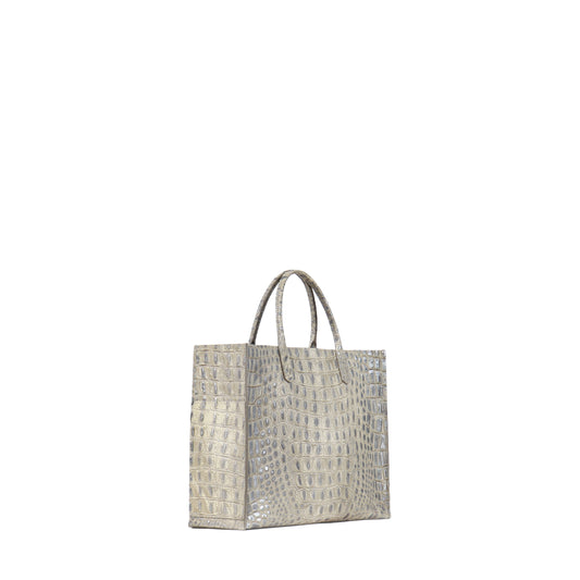 SMALL HARBOR TOTE PLATINUM STONE EMBOSSED CROC