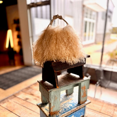 MEDIUM DRAWSTRING BEIGE MONGOLIAN SHEEPSKIN