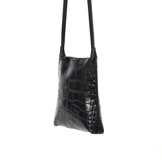 LARGE STRAPPY POUCH BLACK EMBOSSED GATOR