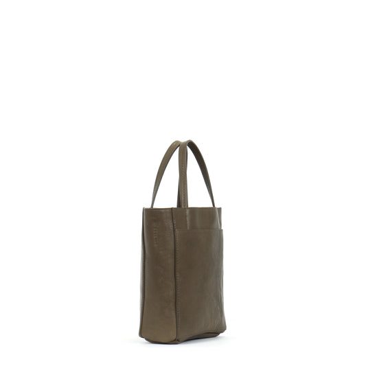 SMALL FRONT POCKET TOTE KHAKI ITALIAN LAMB