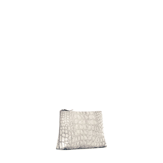 ESSENTIAL POUCH WHITE MIST EMBOSSED CROC