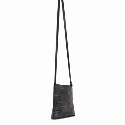 LARGE STRAPPY POUCH SMOKY BLACK EMBOSSED GATOR