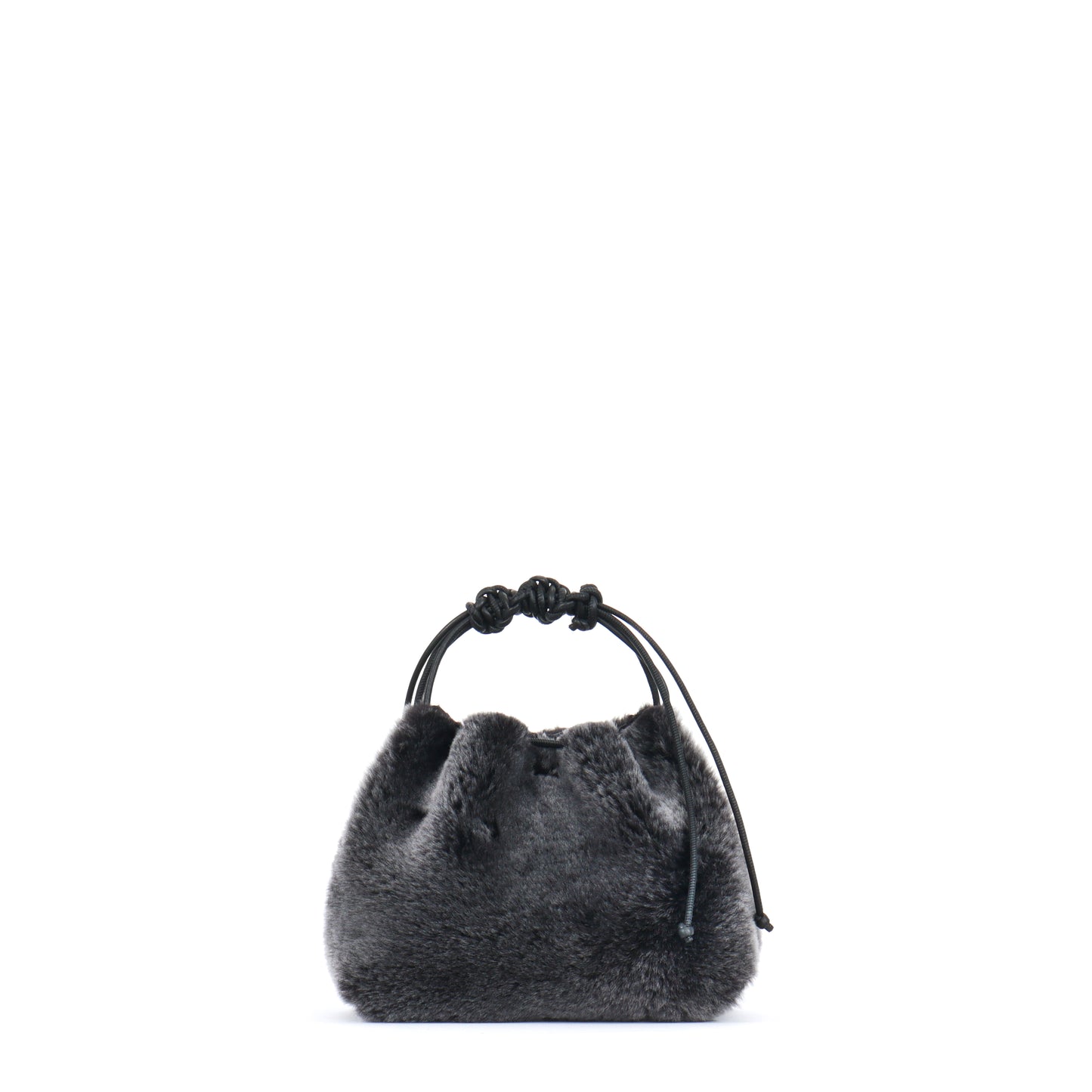 MINI DRAWSTRING BAG BLACK SNOW TOPPED SHEARLING