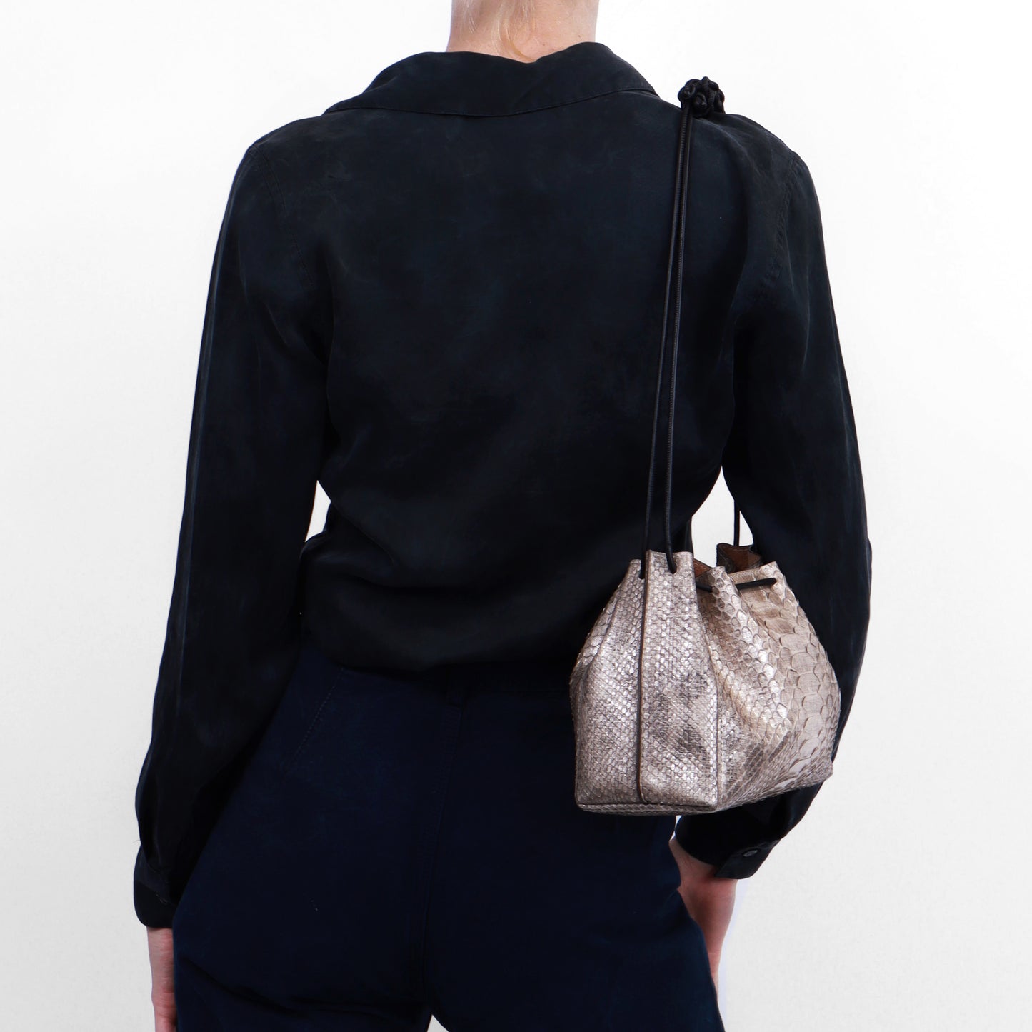 MINI DRAWSTRING BAG SAGE FLORAL EMBOSSED