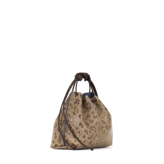 MINI DRAWSTRING BAG MUSHROOM EMBOSSED LEOPARD