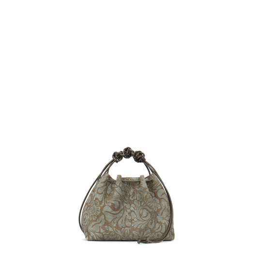 MINI DRAWSTRING BAG SAGE FLORAL EMBOSSED