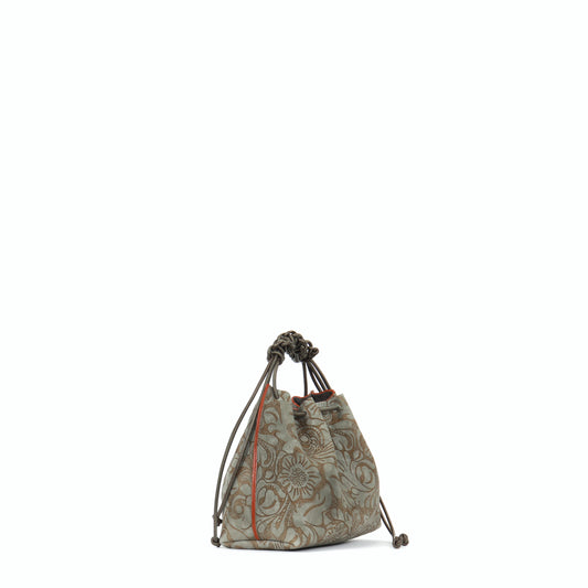 MINI DRAWSTRING BAG SAGE FLORAL EMBOSSED