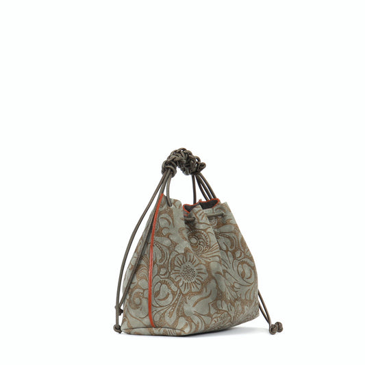 MINI DRAWSTRING BAG SAGE FLORAL EMBOSSED