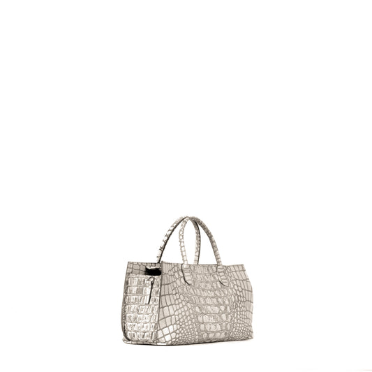 SMALL DAYBAG WHITE MIST EMBOSSED CROC