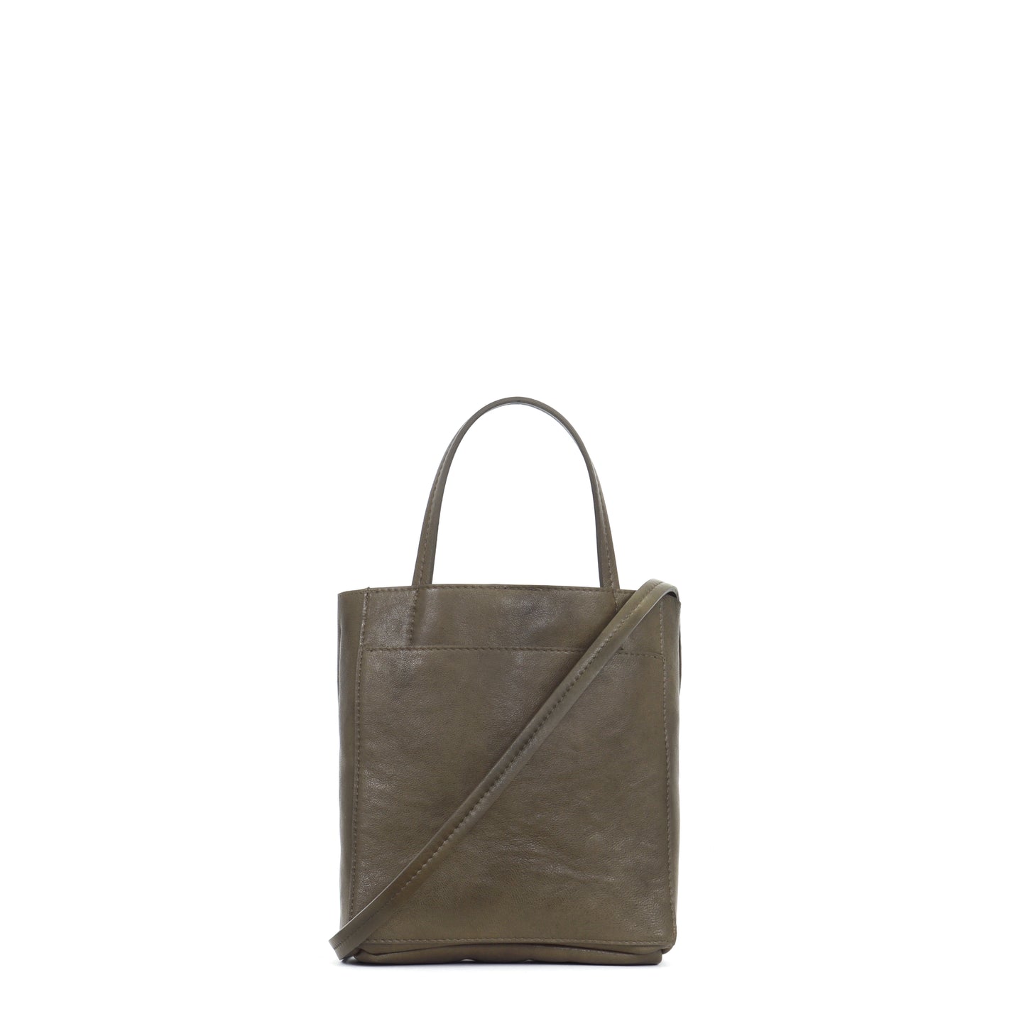 SMALL FRONT POCKET TOTE KHAKI ITALIAN LAMB
