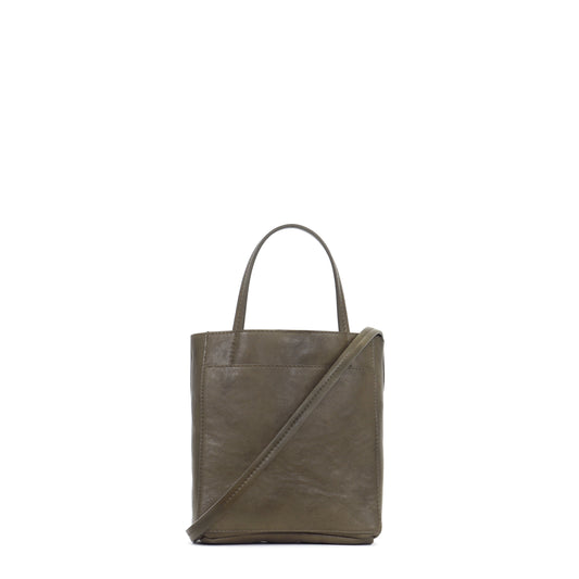 SMALL FRONT POCKET TOTE KHAKI ITALIAN LAMB