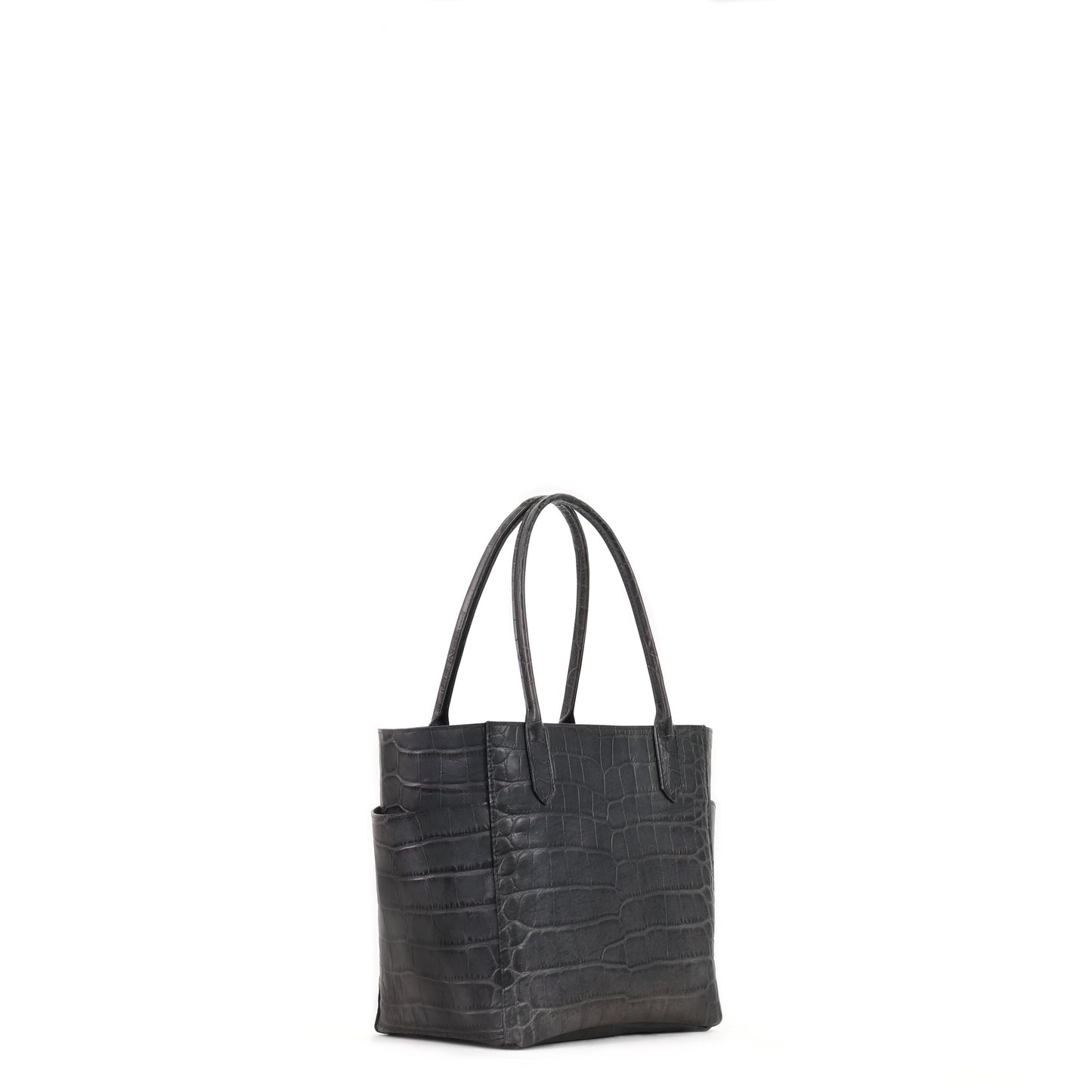 SMALL POCKET TOTE SMOKY BLACK EMBOSSED GATOR