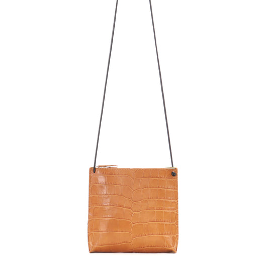 STRAPPY POUCH CARAMEL EMBOSSED GATOR