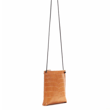 STRAPPY POUCH CARAMEL EMBOSSED GATOR