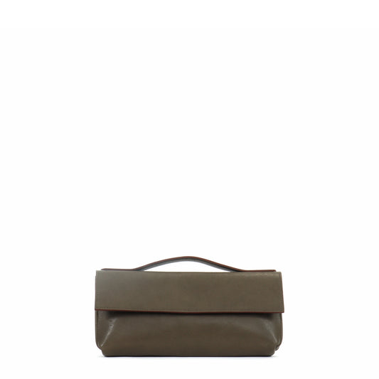 TOP HANDLE CLUTCH KHAKI ITALIAN LAMB