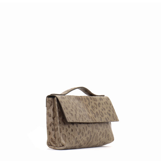 TOP HANDLE CLUTCH MUSHROOM EMBOSSED LEOPARD