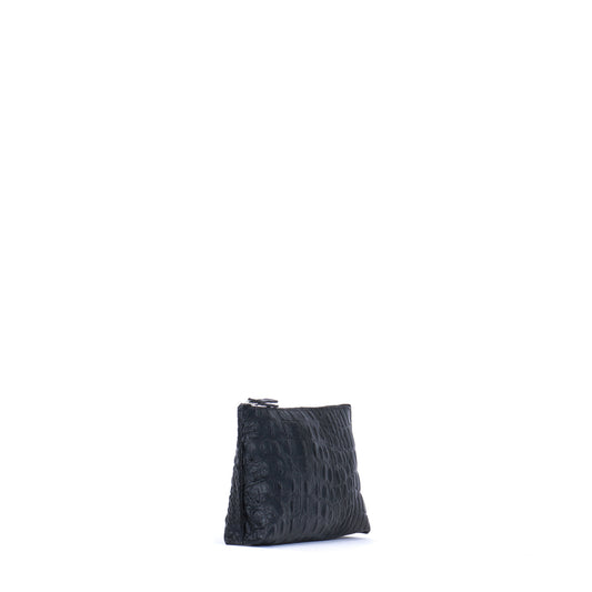 ESSENTIAL POUCH MATTE BLACK EMBOSSED CROC