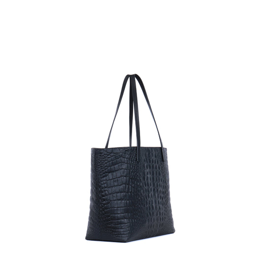 ESSENTIAL TOTE MATTE BLACK EMBOSSED CROC