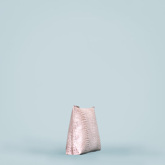 EVERYDAY POUCH WHITE SILVER METALLIC EMBOSSED MINI CROC