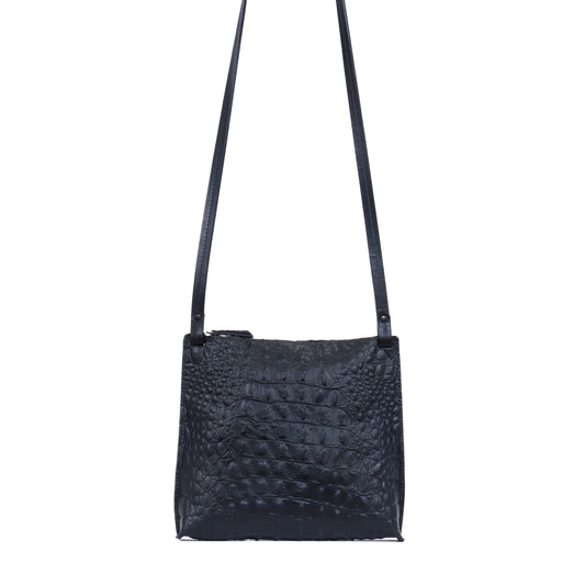 LARGE STRAPPY POUCH MATTE BLACK EMBOSSED CROC