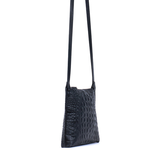 LARGE STRAPPY POUCH MATTE BLACK EMBOSSED CROC