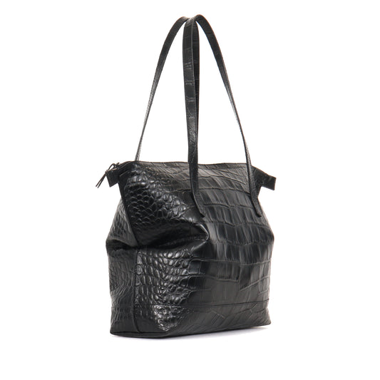 MEDIUM BELLO BAG BLACK EMBOSSED GATOR