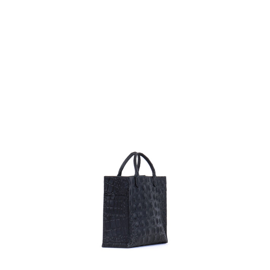 MICRO HARBOR TOTE MATTE BLACK EMBOSSED CROC