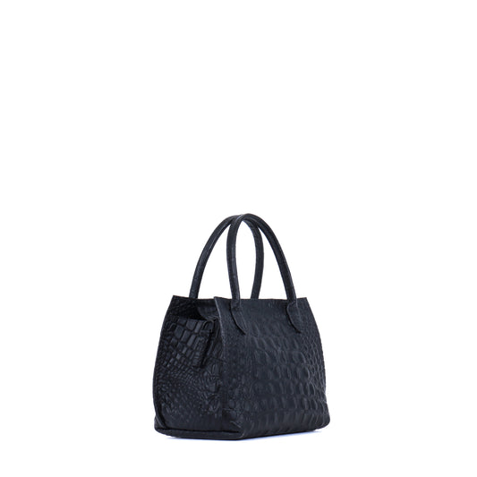 MINI DAY BAG MATTE BLACK EMBOSSED CROC