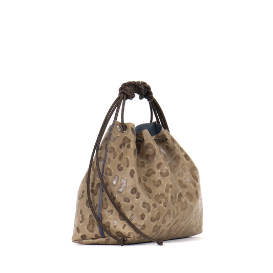 MINI DRAWSTRING BAG MUSHROOM EMBOSSED LEOPARD