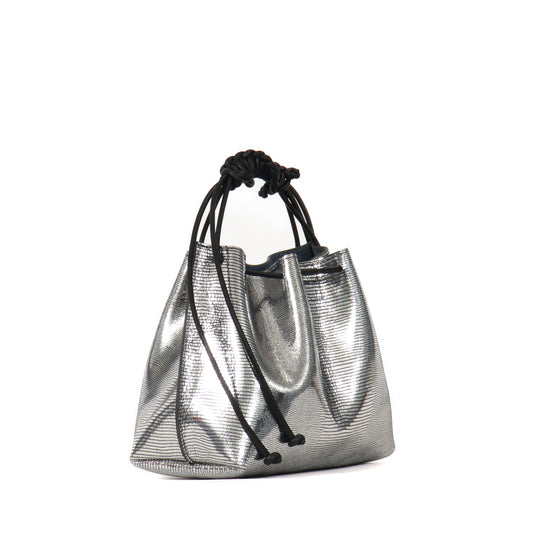 MINI DRAWSTRING BAG PLATINUM EMBOSSED LIZARD