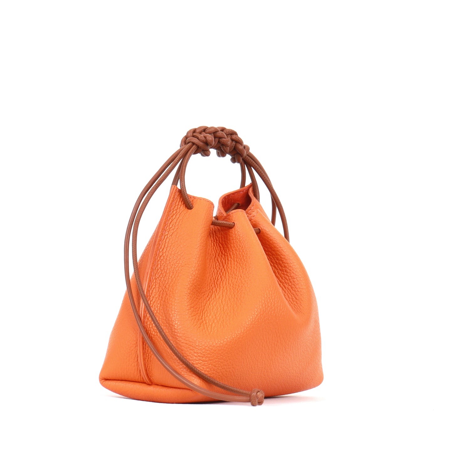 MINI DRAWSTRING BAG TANGERINE PEBBLED CALF