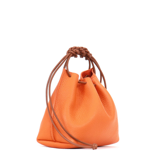 MINI DRAWSTRING BAG TANGERINE PEBBLED CALF