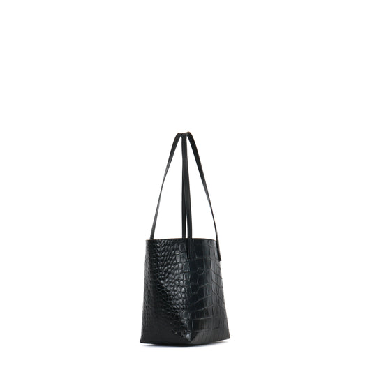 MINI ESSENTIAL TOTE BLACK EMBOSSED GATOR