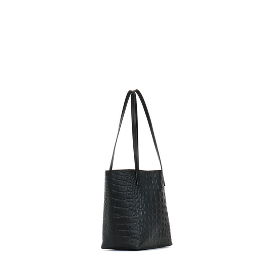 MINI ESSENTIAL TOTE MATTE BLACK EMBOSSED CROC