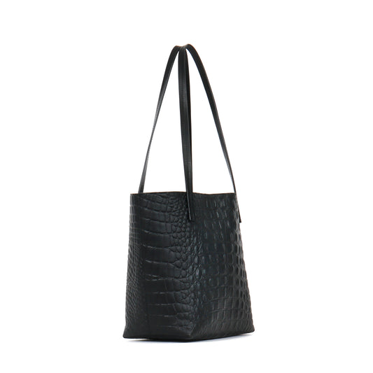 MINI ESSENTIAL TOTE MATTE BLACK EMBOSSED CROC