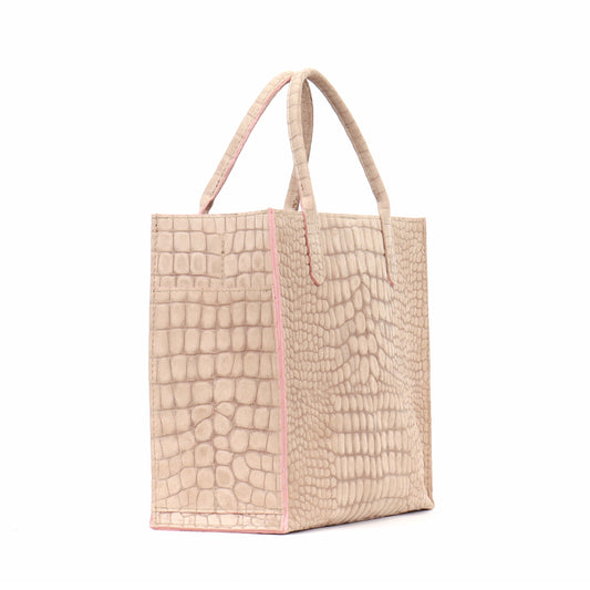 MINI HARBOR TOTE BUFF SUEDED CROCO