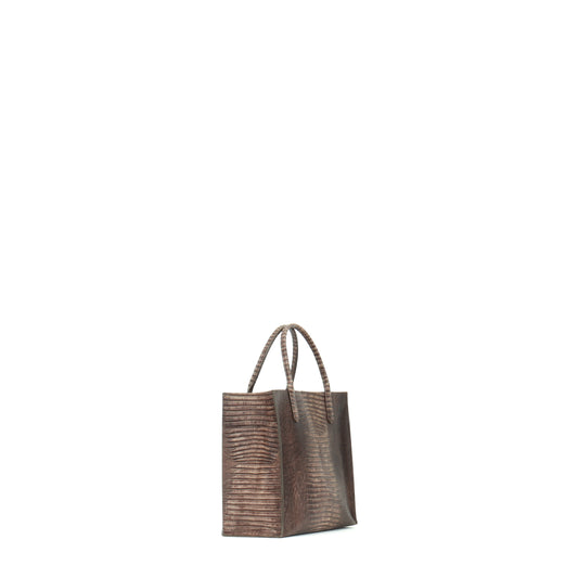 MINI HARBOR TOTE BROWN EMBOSSED LIZARD