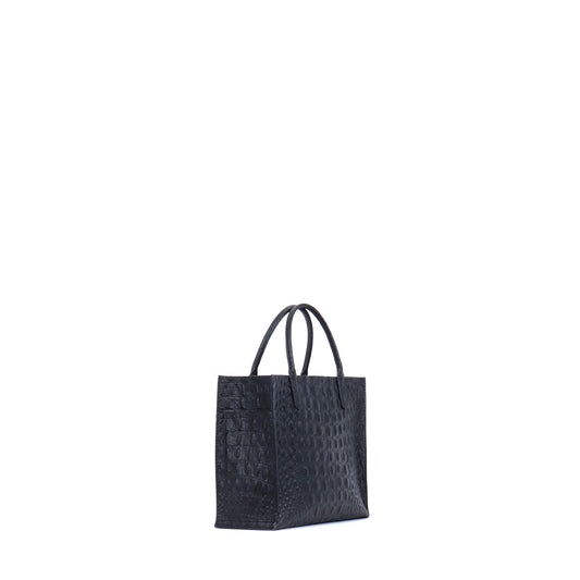 MINI HARBOR TOTE MATTE BLACK EMBOSSED CROC