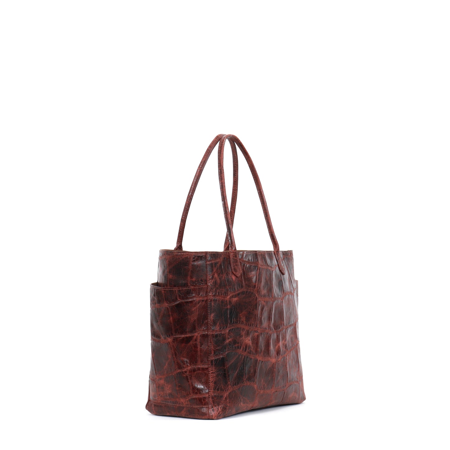 SLOUCHY POCKET TOTE VINTAGE SANGRIA EMBOSSED JUMBO GATOR