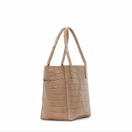 SMALL POCKET TOTE LATTE EMBOSSED GATOR