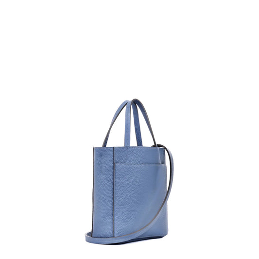 SMALL FRONT POCKET TOTE WEDGEWOOD PEBBLED CALF