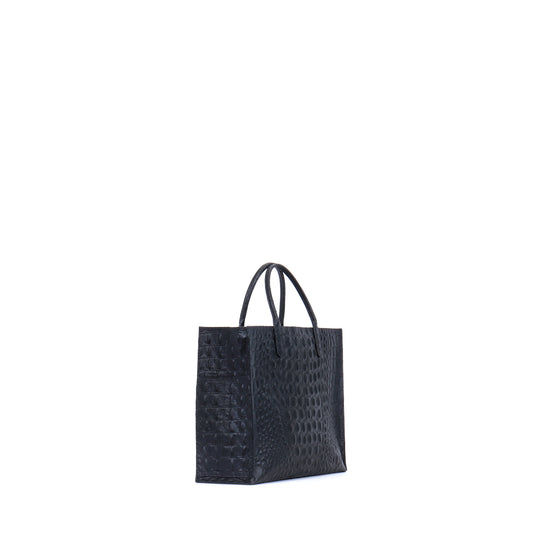 SMALL HARBOR TOTE MATTE BLACK EMBOSSED CROC