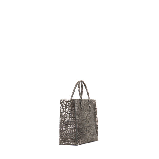 SMALL HARBOR TOTE SMOKED SILVER TIPPED EMBOSSED CROC