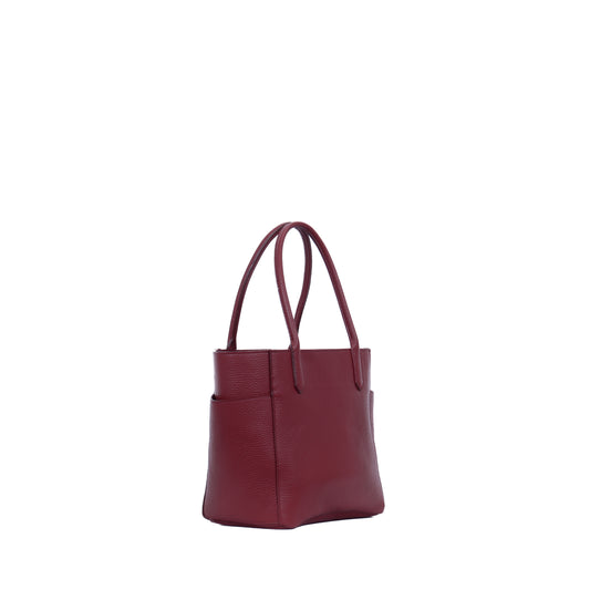 SMALL POCKET TOTE BURGUNDY PEBBLED CALF