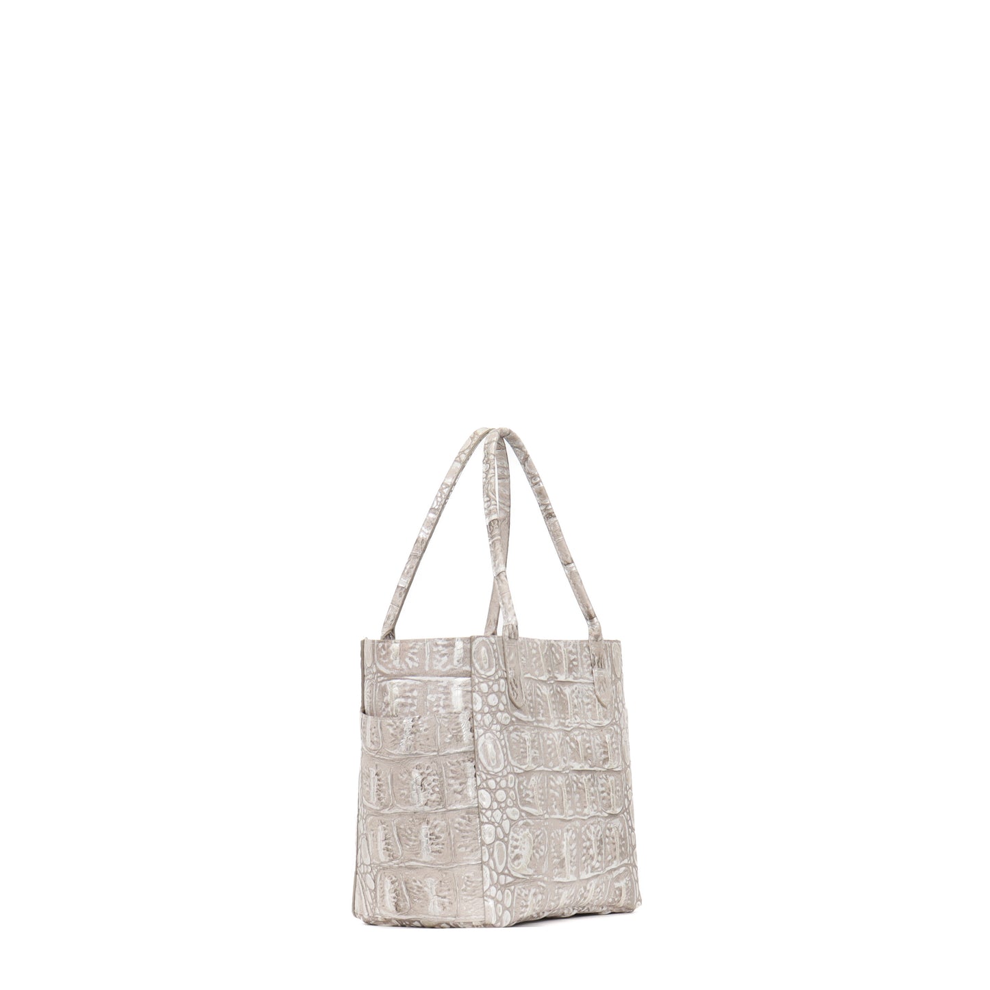 SMALL POCKET TOTE SILVER TIPPED EMBOSSED MONTER CROC