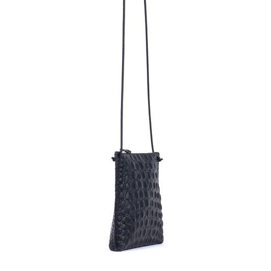 STRAPPY POUCH MATTE BLACK EMBOSSED CROC