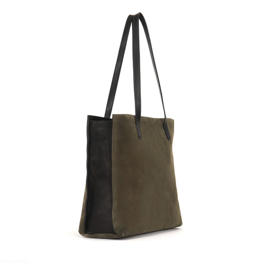 VERTICAL ZIP TOTE OLIVE SUEDE